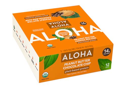 Aloha Organic Plant Based Vegan Protein Bar Peanut Butter Chocolate Chip 14g Protein Aloha