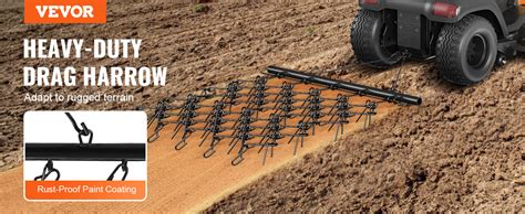 VEVOR Drag Harrow, 4'x5.6' Heavy-Duty Chain Harrow with 69 Teeth, ATV ...