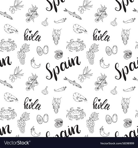 Spain Seamless Pattern Doodle Elements Hand Drawn Vector Image