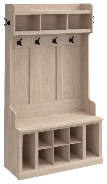 Bowery Hill 40 Engineered Wood Hall Tree Shoe Bench With Shelves In