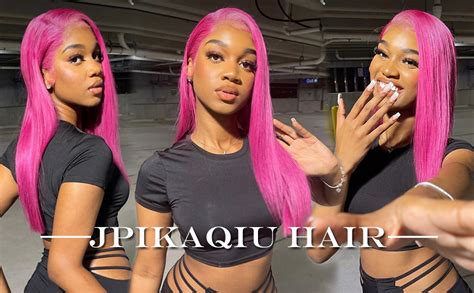 Amazon JPIKAQIU Hot Pink Lace Front Wig Long Glueless Lace Wigs