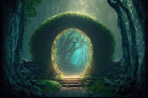 Premium Photo Magical Arch Portal Made With Tree Branches Door To