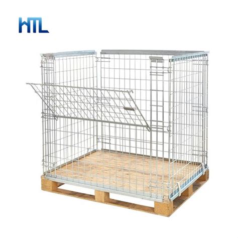 Warehouse Transport Stackable Durable Galvanized Steel Metal Foldable