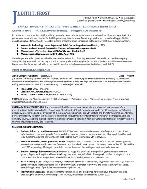 Board Of Directors Resume Example For Corporate Or Nonprofit