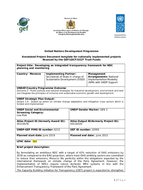 Undp Gef Annotated Project Document Template March 2020 Doc Template