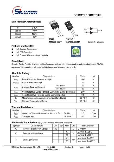 Ssts L Ctf Datasheet Schottky Barrier Rectifier