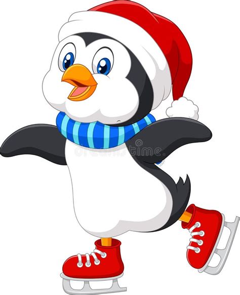 Cute Cartoon Penguin Doing Ice Skating Isolated On White Background ...