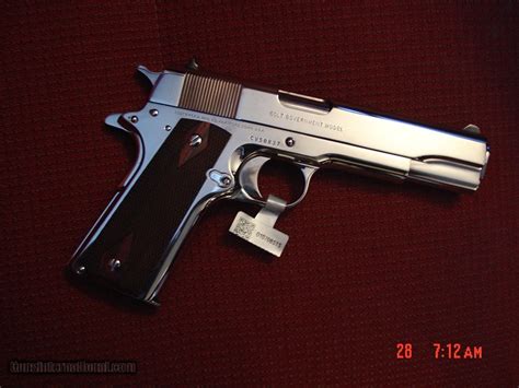 Colt Custom 1911 Series 80 Government 45acp Facory Polished Bright Stainless Wood Grips Case Etc