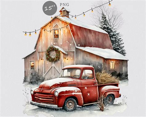 Christmas Barn Clipart Red Truck Clipart Christmas Farm Clipart Farm