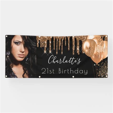 Birthday photo black gold glitter monogram banner | Zazzle | Birthday ...