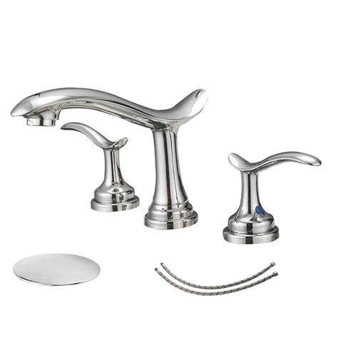 Bwe Polished Chrome Widespread 2 Handle Watersense Waterfall Bathroom Sink Faucet With Drain In