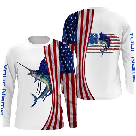 Sailfish Saltwater Fishing American Flag Custom Long Sleeve Fishing Sh