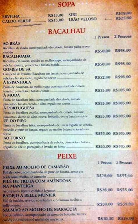 Menu Em O Rei Do Bacalhau Restaurante Rio De Janeiro R Bar O De S O