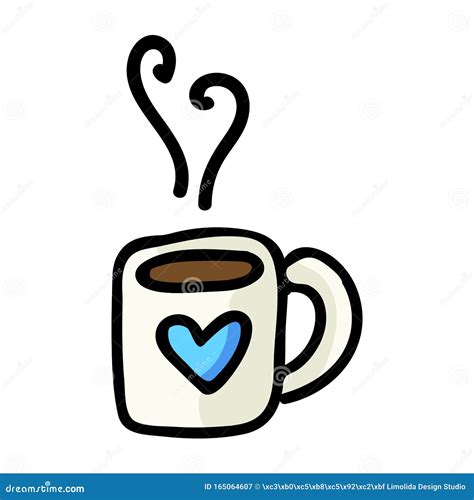 Cute Tea Mug Cartoon Vector Illustration Hand Drawn Hot Drink Element