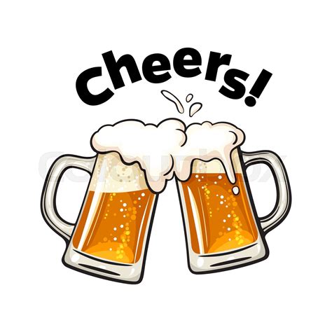 Cheers Text Two Toasting Beer Mugs Clinking Glass Tankards Full Of