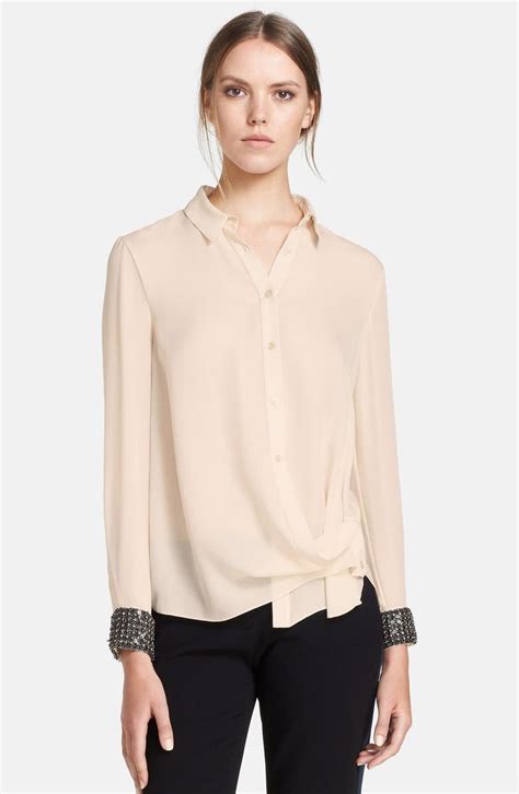 Haute Hippie Embellished Cuff Silk Blouse Nordstrom