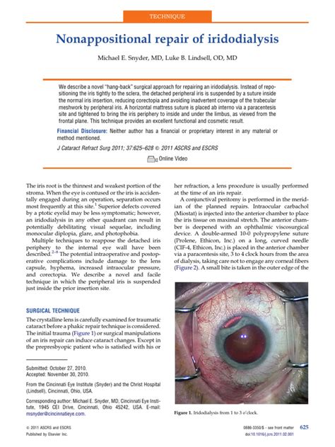 2011 Nonappositional Repair of Iridodialysis - Snyder | PDF ...