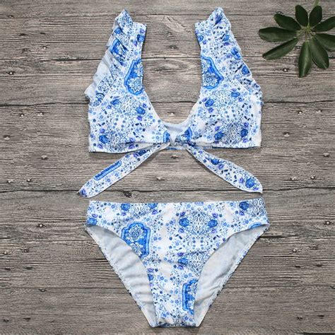 2018 Bikini brésilien femmes maillot de bain à volants épaule Bikini