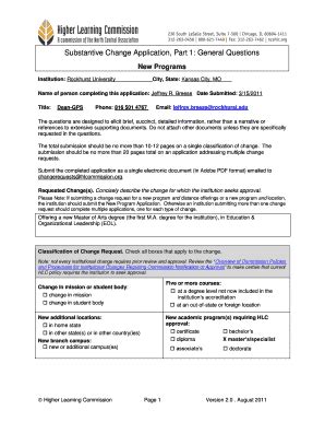 Fillable Online Rockhurst Substantive Change Application Part