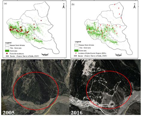 (a) Forest degradation due to forest Bres, (b) HEPs located in the ...