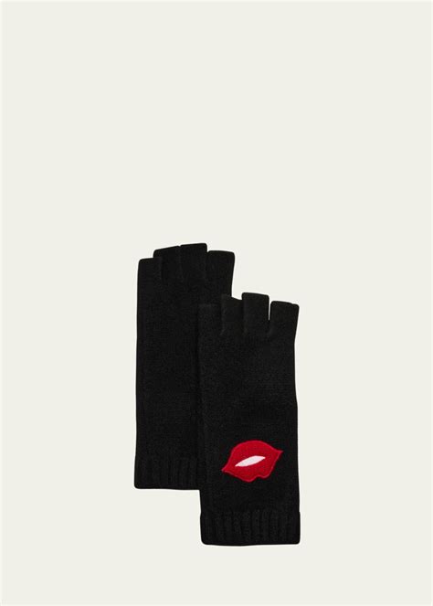 Portolano Fingerless Cashmere Gloves With Lips Motif Bergdorf Goodman