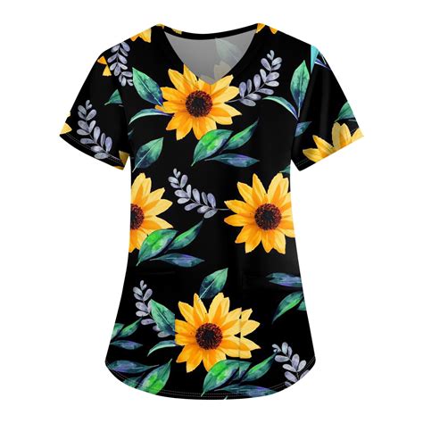 Ydkzymd Scrubs For Women Set With Jacket Sunflower With Pocket Floral