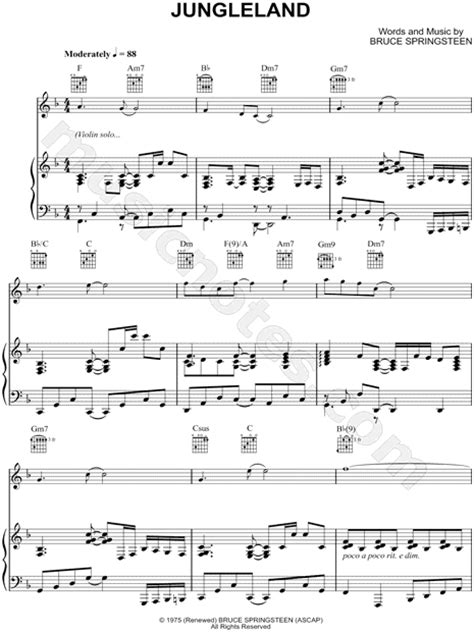 Bruce Springsteen "Jungleland" Sheet Music in F Major (transposable ...