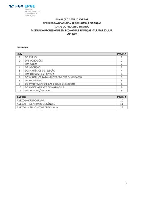 PDF FUNDAÇÃO GETULIO VARGAS EPGE ESCOLA ANO 2021 A Fundação