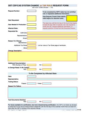 Fillable Online Sst Csp Cas System Change Or Tax Rule Request Form Fax