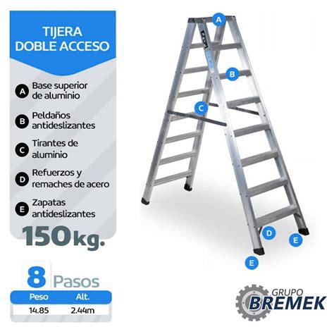 Escalera Tijera Doble Acceso Aluminio 8P Grupo Bremek