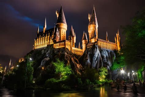 Hogwarts Harry Potter Castle at Night. Editorial Photo - Illustration ...