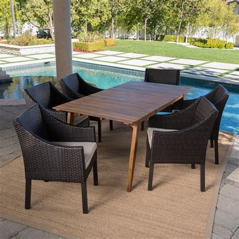 Noble House Vivian Teak Brown Piece Wood Outdoor Dining Set With