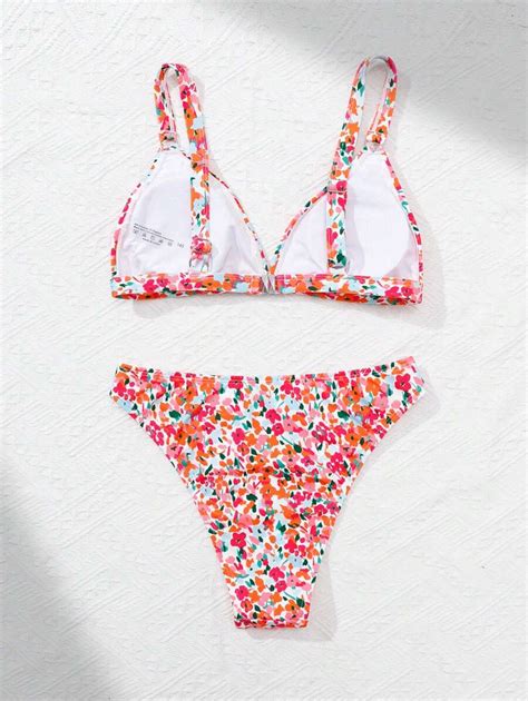 SHEIN Teen Girl Floral Print Halter Bikini Beach Vacation Swimwear Set SHEIN USA