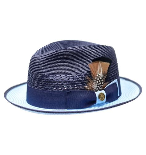 Navy And Blue Bruno Capelo Mens Summer Straw Hat Havana Collection Design Menswear