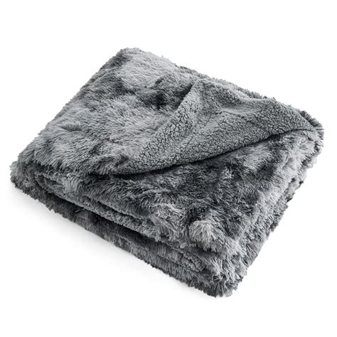 Bedsure Faux Fur Bed Blankets Queen Size Grey Tie Dye Fuzzy Fluffy