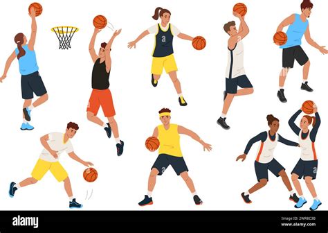 Dynamic Basketball Players In Action Athletes Characters Shooting