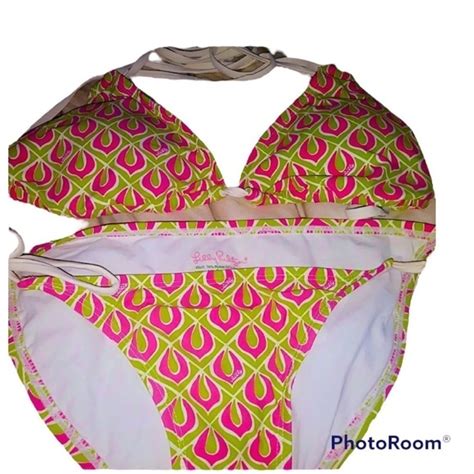Lilly Pulitzer Swim Lilly Pulitzer Bikini Hot Pink Green Lp Print