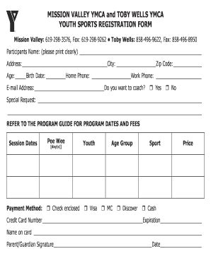 Fillable Online Missionvalley Ymca Youth Sports Registration Form Qxd