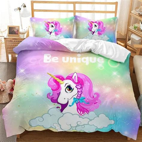 Housse De Couette 140x200cm Licorne de Dessin animé Fermeture éclair