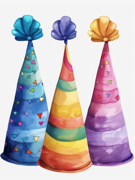 Colorful Party Hats Watercolor Illustration Premium Ai Generated Image