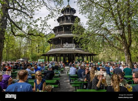 Beer Garden Chinese Tower English Garden Munich Bavaria Germany