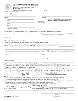 Uniform Subpoena Circuit Court For Harford County Fill And Sign