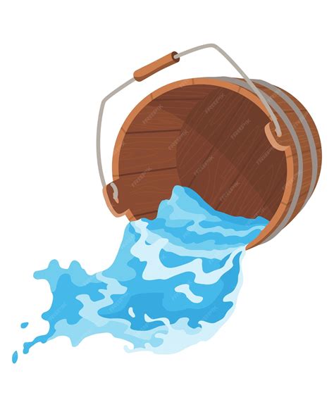 Premium Vector Wooden Bucket With Water And Handle Container With