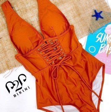Monokini hai dây phối khoen chiết eo ôm dáng cam đất P2P Bikini Thương hiệu đồ bơi nữ đồ