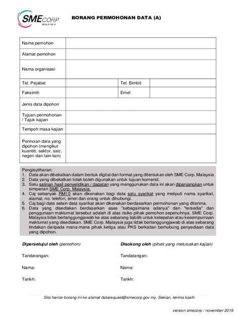 Fillable Online Borang Permohonan Data Data Request Form Fax Email Print Pdffiller