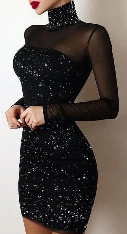 Women S Dresses High Neck Shiny Lace Long Sleeve Split Dress Artofit