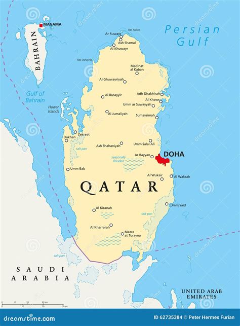 Mapa Político De Qatar Ilustración del Vector - Imagen: 62735384