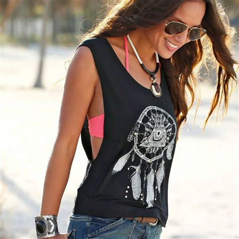 2017 Hot Women Sexy Loose Sleeveless Tank Top Dreamcatcher Printed