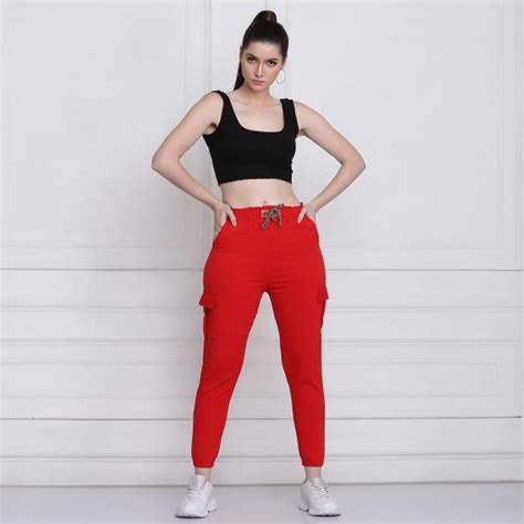 Buynewtrend Red Twill Lycra Women Cargo Pant Jiomart