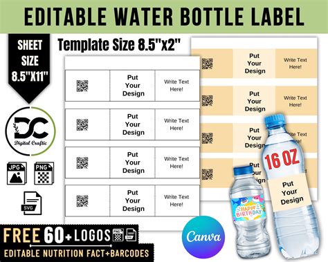 bottle label templates  editable water bottle label templates